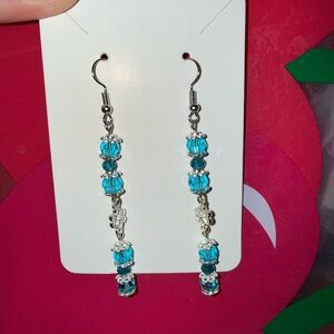 Elegant Silver Tone and Blue Crystal Dangle Earrings